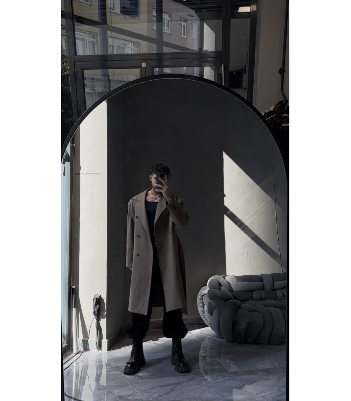 YENİ SEZON OVERSİZE KEMER DETAYLI KAŞE KABAN