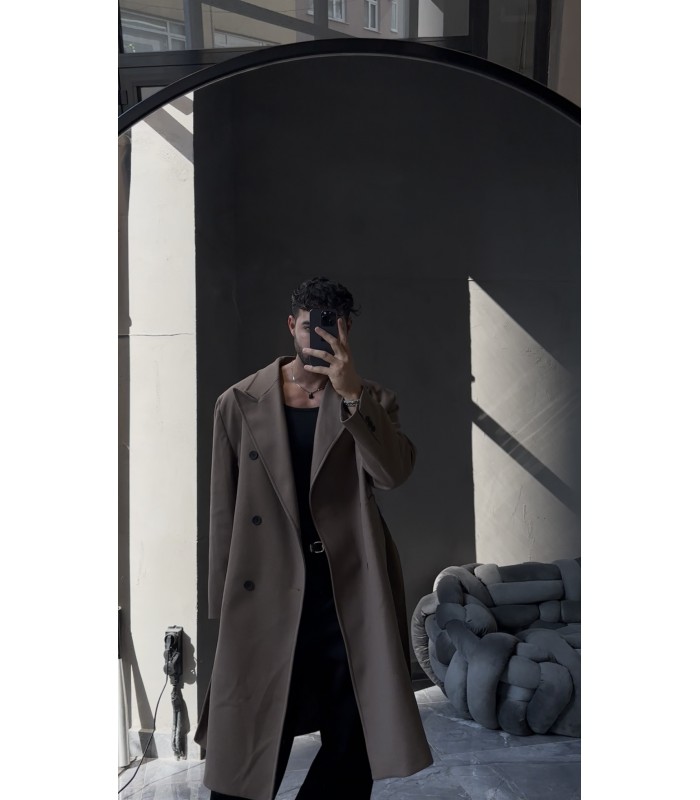 YENİ SEZON OVERSİZE KEMER DETAYLI KAŞE KABAN