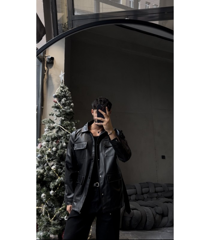 ÖZEL KUMAŞ KEMER DETAYLI DERİ CEKET