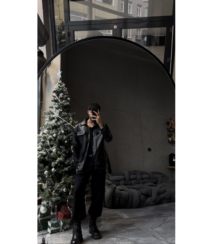 ÖZEL KUMAŞ KEMER DETAYLI DERİ CEKET