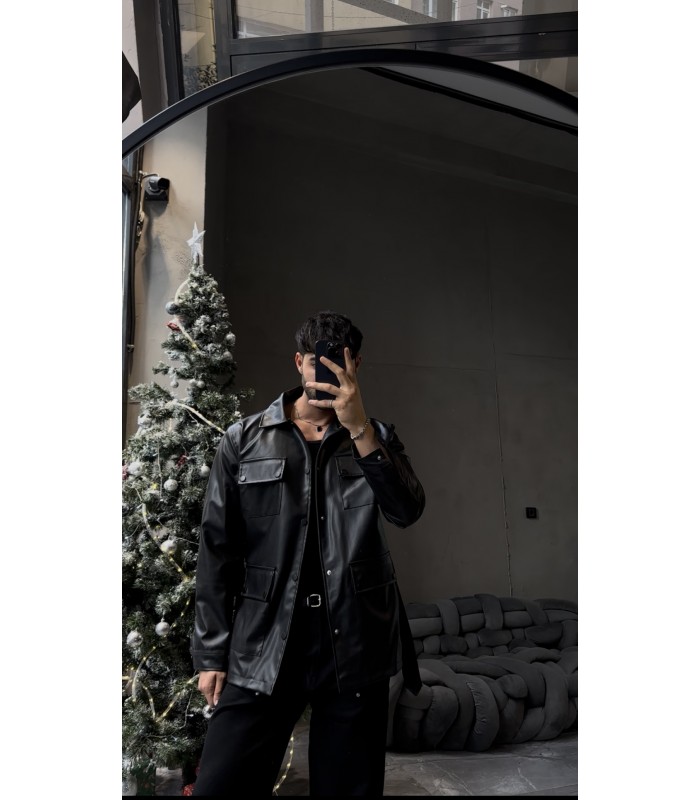 ÖZEL KUMAŞ KEMER DETAYLI DERİ CEKET