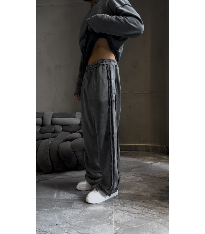 YAN ŞERİT DETAYLI YIKAMA KUMAŞ BAGGY EŞOFMAN