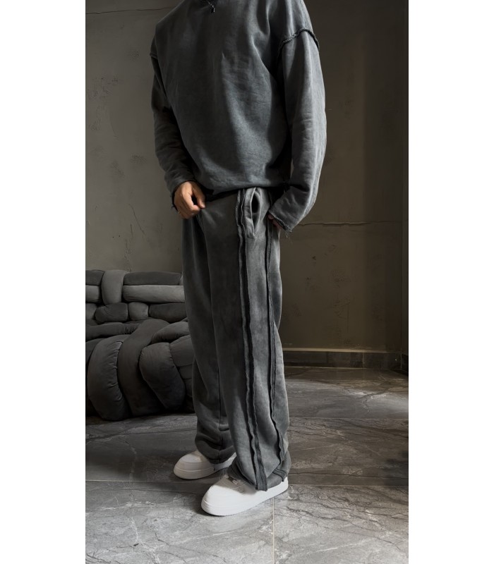 YAN ŞERİT DETAYLI YIKAMA KUMAŞ BAGGY EŞOFMAN