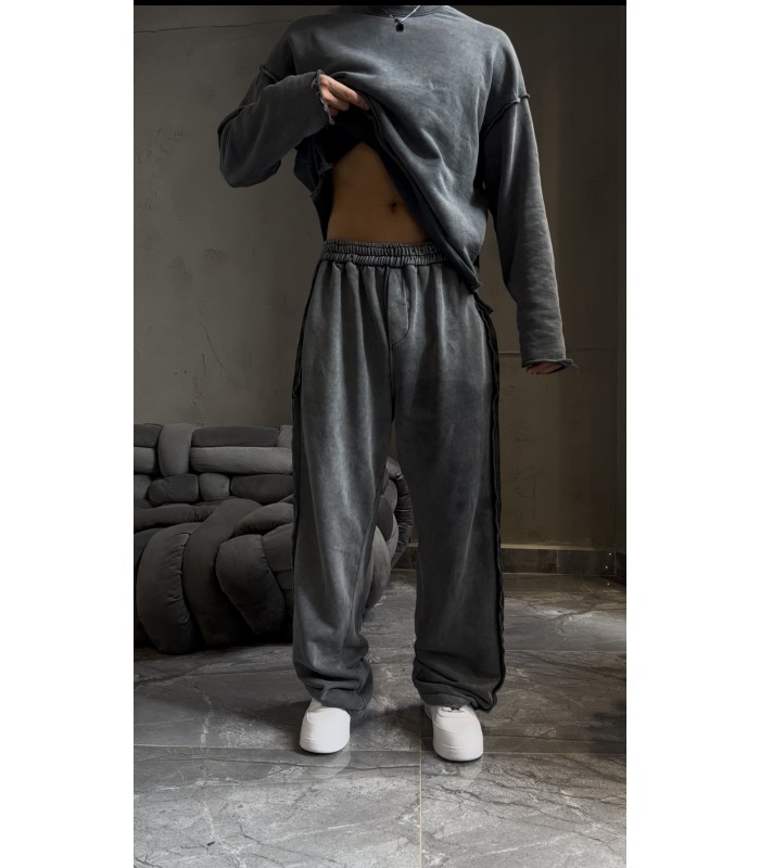 YAN ŞERİT DETAYLI YIKAMA KUMAŞ BAGGY EŞOFMAN