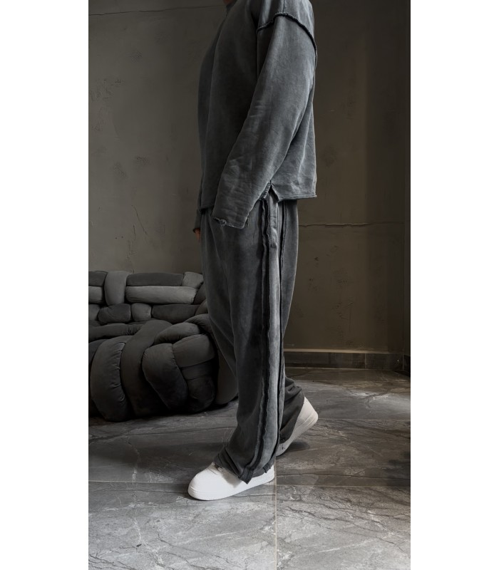 YAN ŞERİT DETAYLI YIKAMA KUMAŞ BAGGY EŞOFMAN