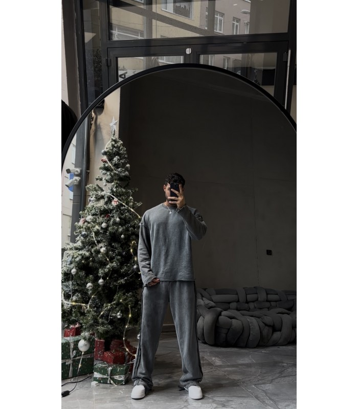 YIKAMA KUMAŞ YAN ŞERİT DETAYLI OVERSİZE EŞOFMAN TAKIM