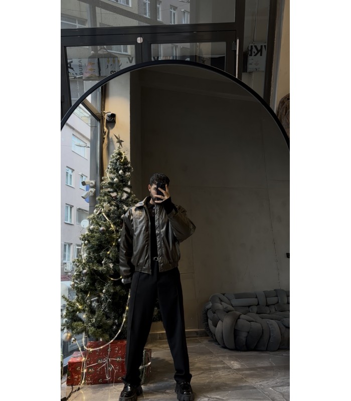 Oversize bomber yeni sezon arka yazı detaylı deri ceket