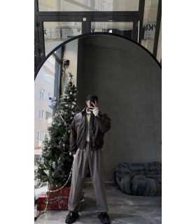 Oversize bomber yeni sezon arka yazı detaylı deri ceket