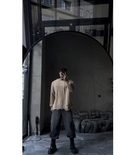 OVERSİZE ÖZEL YIRTMAC DETAYLI BİSİKLET YAKA KAZAK