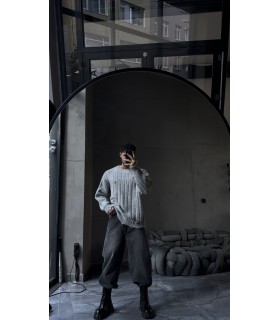 OVERSİZE ÖZEL YIRTMAC DETAYLI BİSİKLET YAKA KAZAK