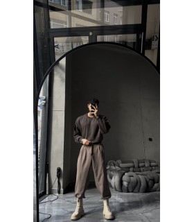 OVERSİZE BİSİKLET YAKA YIRTMAÇ DETAYLI KAZAK