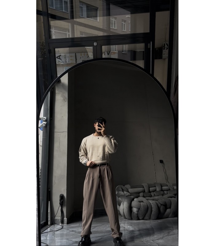 OVERSİZE BİSİKLET YAKA YIRTMAÇ DETAYLI KAZAK