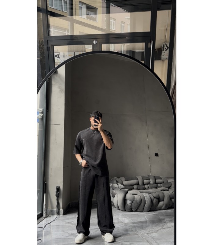 OVERSİZE YIKAMA KUMAŞ ÖN ÇİFT DETAYLI EŞOFMAN TAKIM