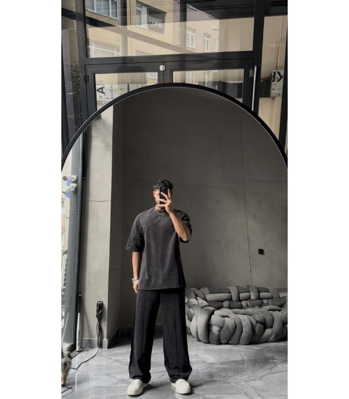 OVERSİZE YIKAMA KUMAŞ ÖN ÇİFT DETAYLI EŞOFMAN TAKIM