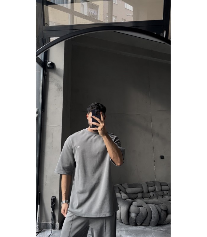 OVERSİZE YIKAMA KUMAŞ ÖN ÇİFT DETAYLI EŞOFMAN TAKIM