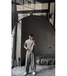 OVERSİZE YIKAMA KUMAŞ ÖN ÇİFT DETAYLI EŞOFMAN TAKIM