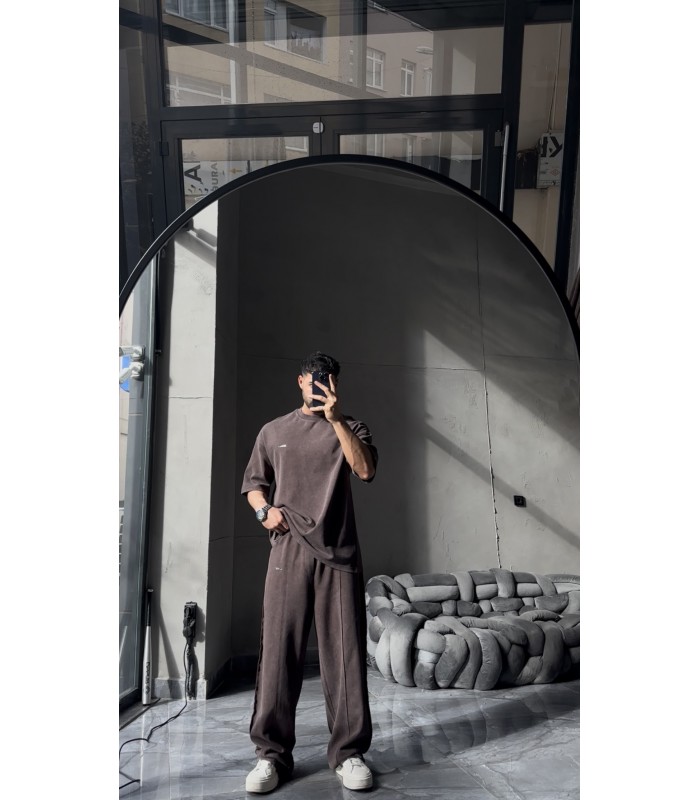 OVERSİZE YIKAMA KUMAŞ ÖN ÇİFT DETAYLI EŞOFMAN TAKIM