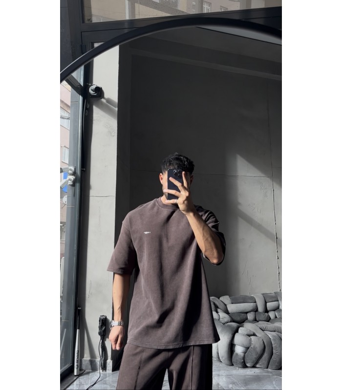 OVERSİZE YIKAMA KUMAŞ ÖN ÇİFT DETAYLI EŞOFMAN TAKIM