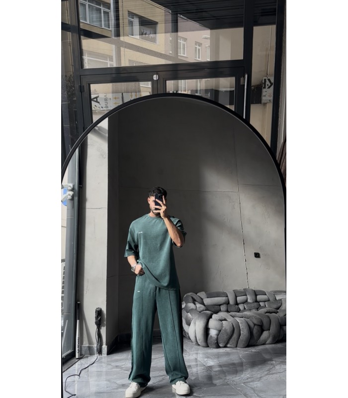 OVERSİZE YIKAMA KUMAŞ ÖN ÇİFT DETAYLI EŞOFMAN TAKIM