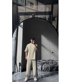 OVERSİZE YIKAMA KUMAŞ ÖN ÇİFT DETAYLI EŞOFMAN TAKIM