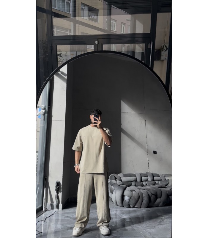 OVERSİZE YIKAMA KUMAŞ ÖN ÇİFT DETAYLI EŞOFMAN TAKIM