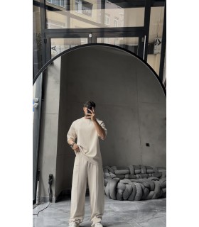 OVERSİZE YIKAMA KUMAŞ ÖN ÇİFT DETAYLI EŞOFMAN TAKIM