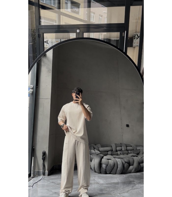 OVERSİZE YIKAMA KUMAŞ ÖN ÇİFT DETAYLI EŞOFMAN TAKIM