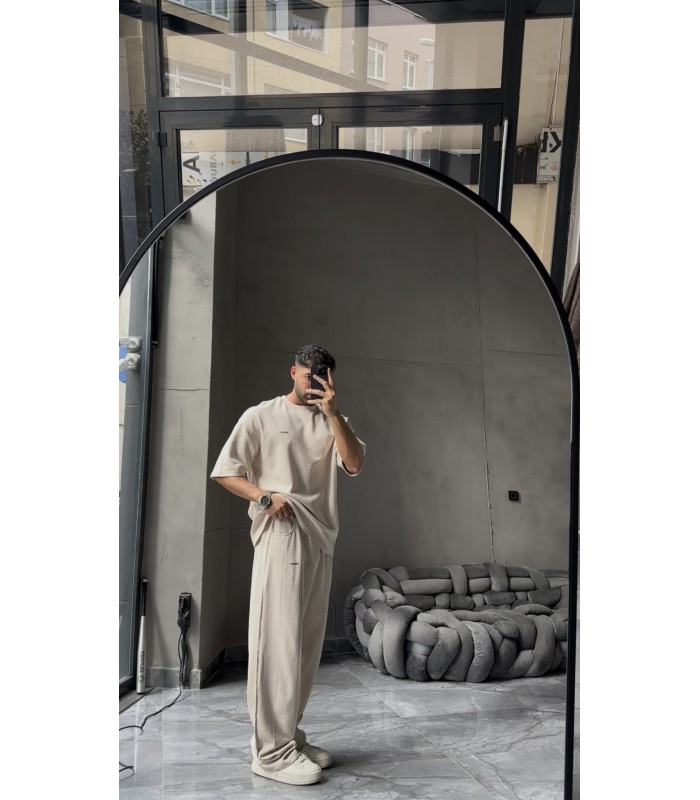 OVERSİZE YIKAMA KUMAŞ ÖN ÇİFT DETAYLI EŞOFMAN TAKIM