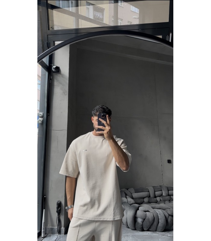 OVERSİZE YIKAMA KUMAŞ ÖN ÇİFT DETAYLI EŞOFMAN TAKIM