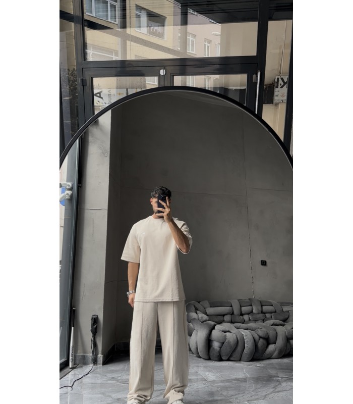 OVERSİZE YIKAMA KUMAŞ ÖN ÇİFT DETAYLI EŞOFMAN TAKIM