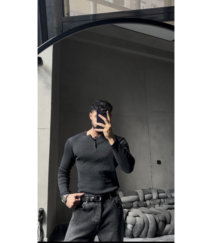 Hakim yaka düğme detaylı likralı tirko