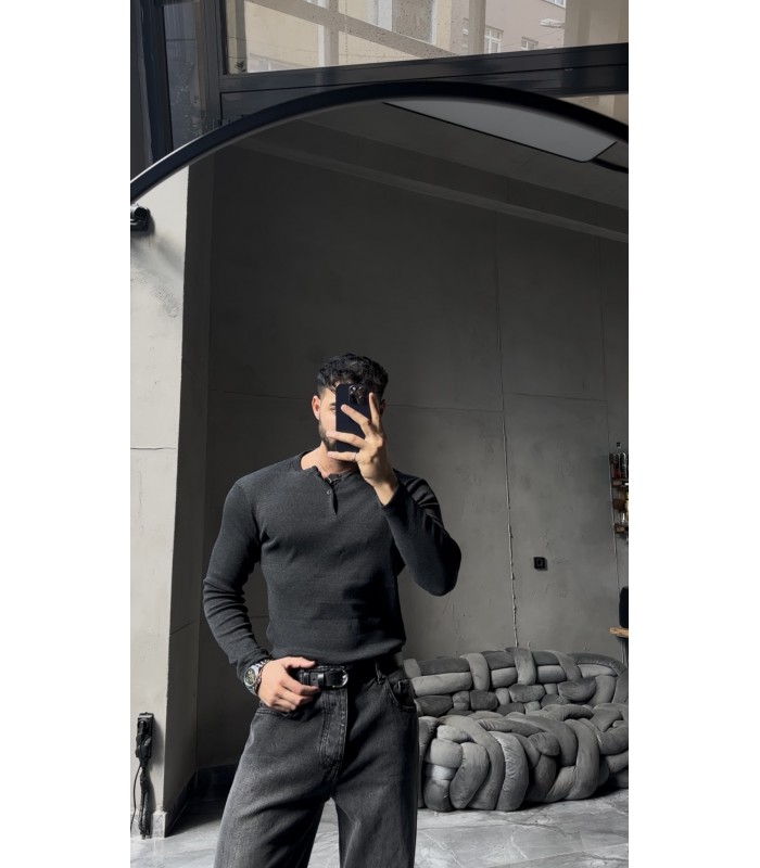 Hakim yaka düğme detaylı likralı tirko