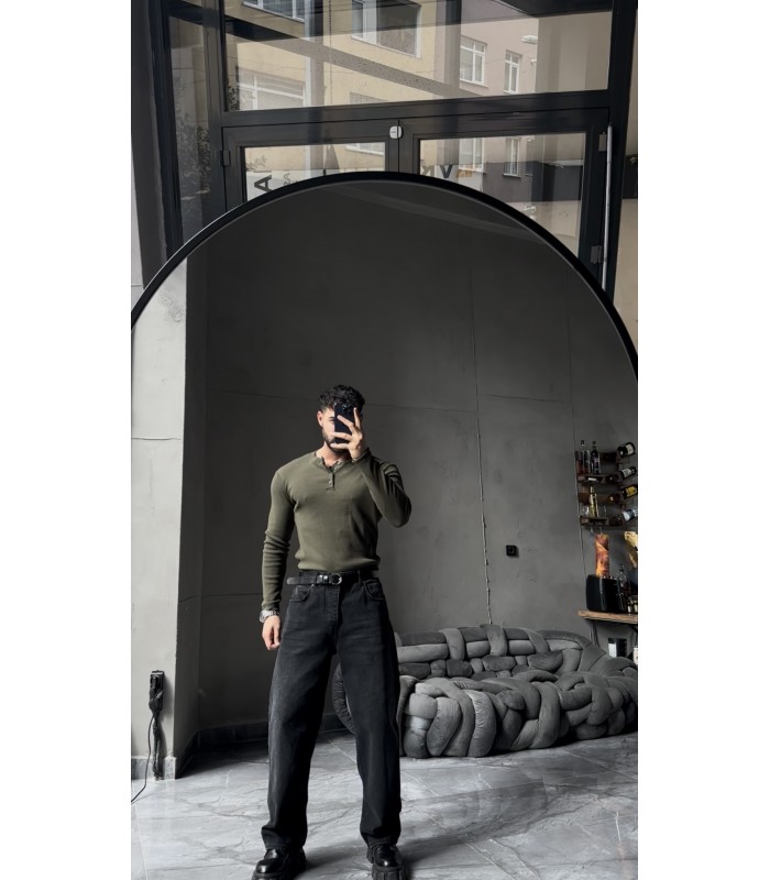 Hakim yaka düğme detaylı likralı tirko