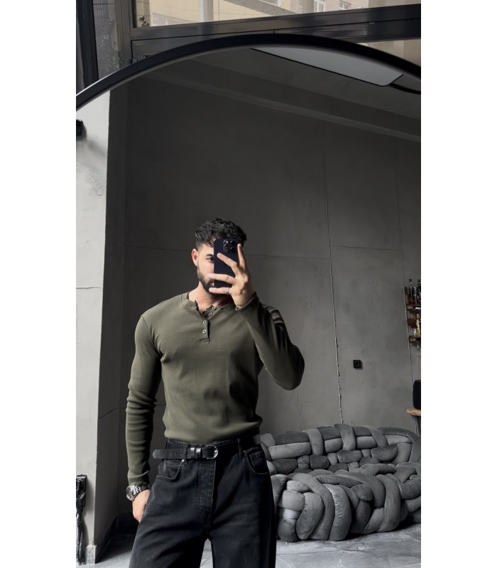 Hakim yaka düğme detaylı likralı tirko