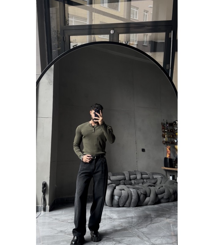 Hakim yaka düğme detaylı likralı tirko