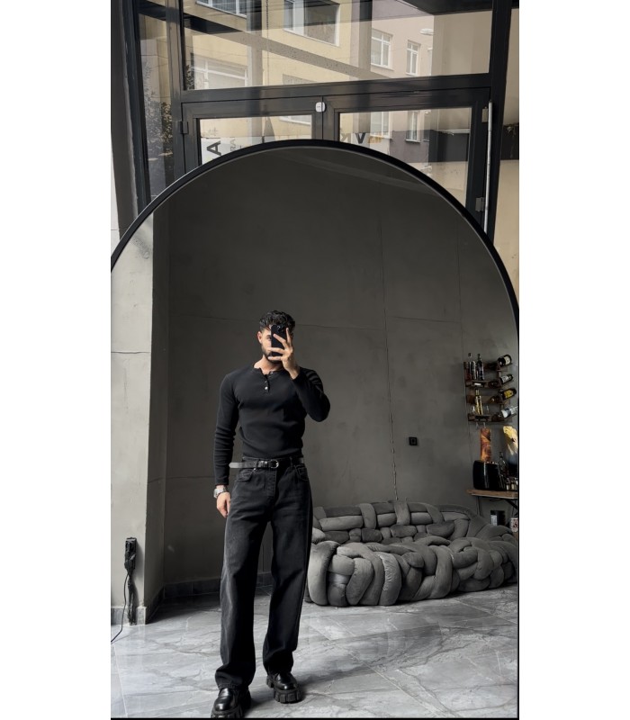 Hakim yaka düğme detaylı likralı tirko