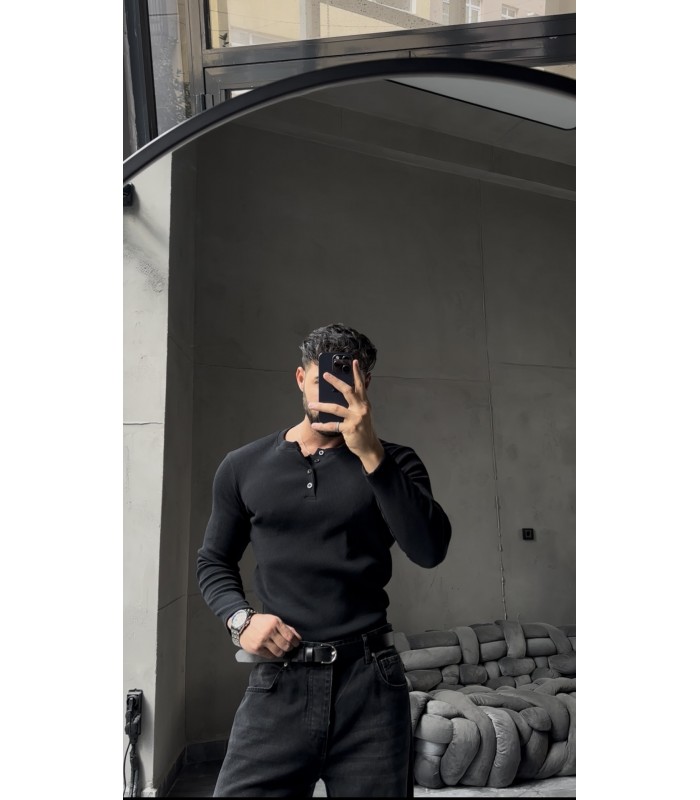 Hakim yaka düğme detaylı likralı tirko