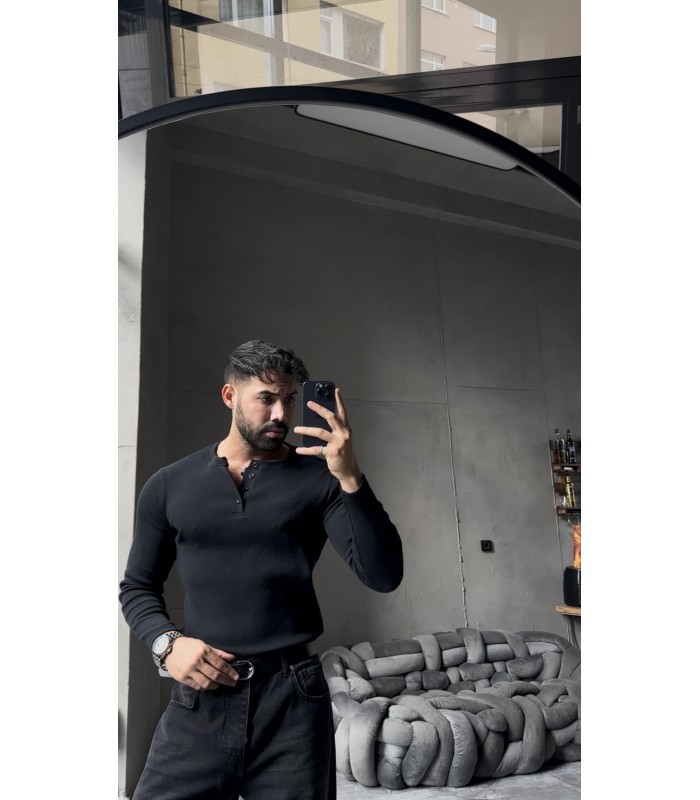 Hakim yaka düğme detaylı likralı tirko