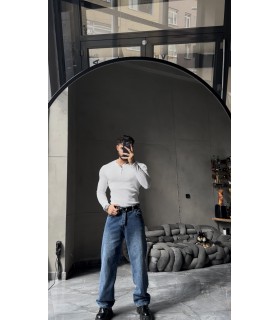 Hakim yaka düğme detaylı likralı tirko