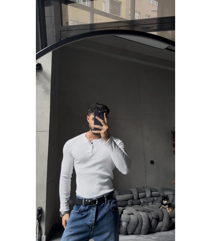 Hakim yaka düğme detaylı likralı tirko