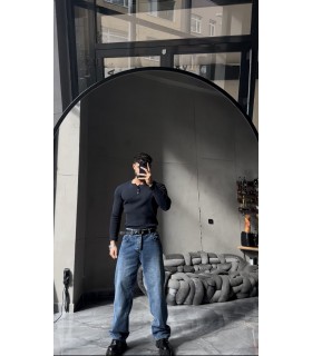 Hakim yaka düğme detaylı likralı tirko