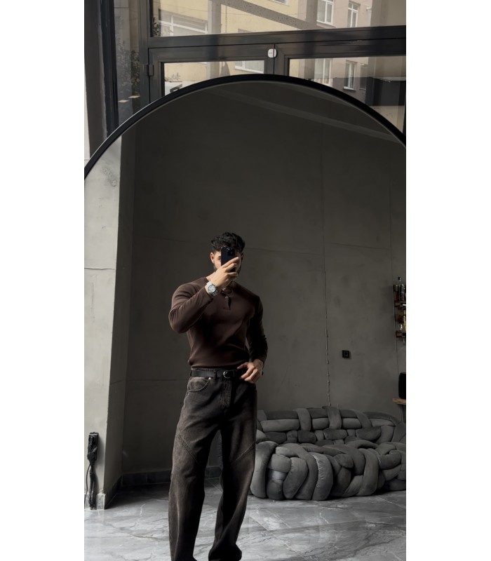 Hakim yaka düğme detaylı likralı tirko