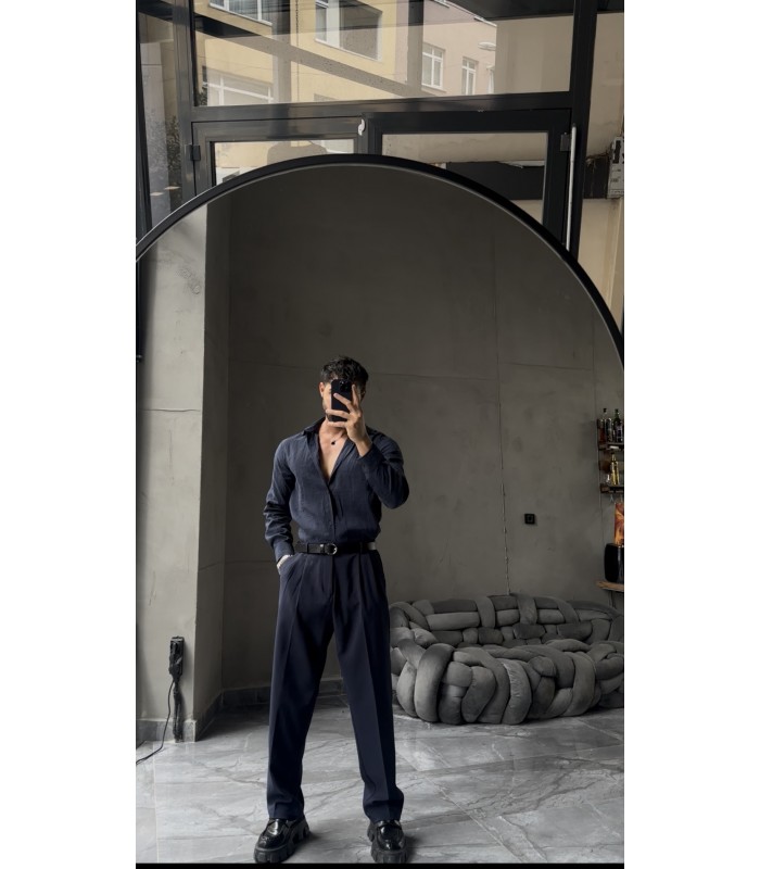 ÖZEL DESEN DETAYLI TENSEL KUMAŞ GÖMLEK