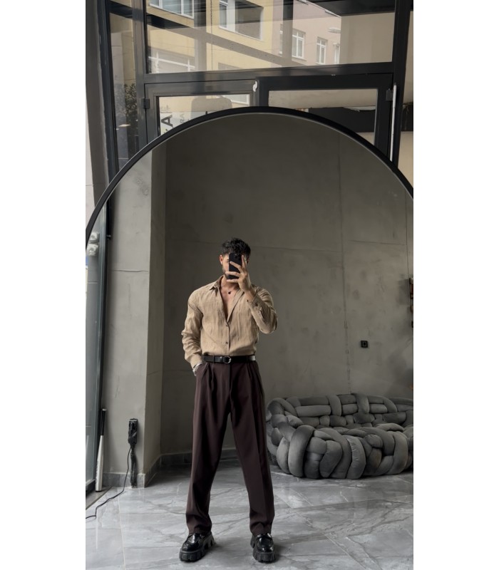 ÖZEL DESEN DETAYLI TENSEL KUMAŞ GÖMLEK