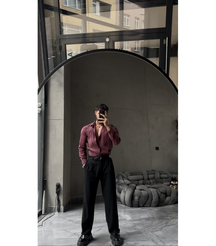 ÖZEL DESEN DETAYLI TENSEL KUMAŞ GÖMLEK