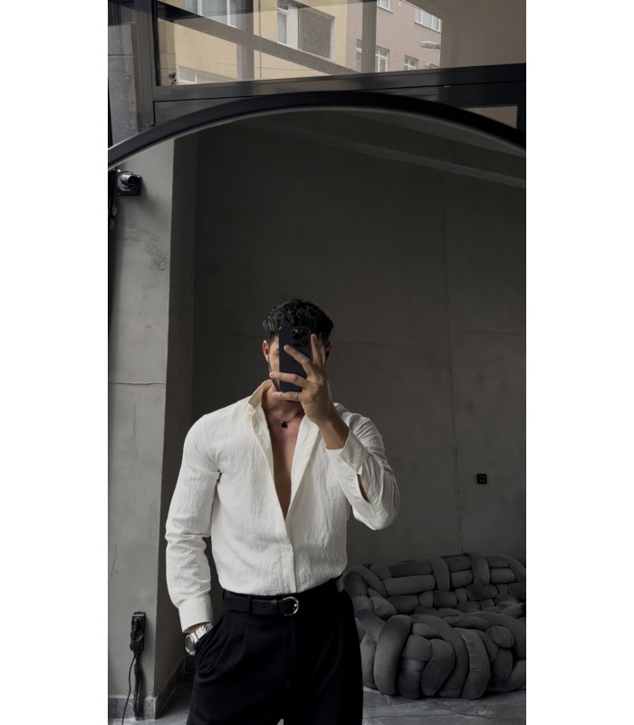 ÖZEL DESEN DETAYLI TENSEL KUMAŞ GÖMLEK