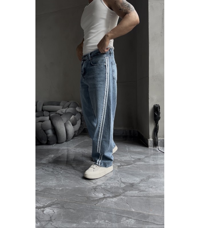 BAGGY YENİ SEZON YANDAN ÇİFT ŞERİT DETAYLI JEAN PANTALON