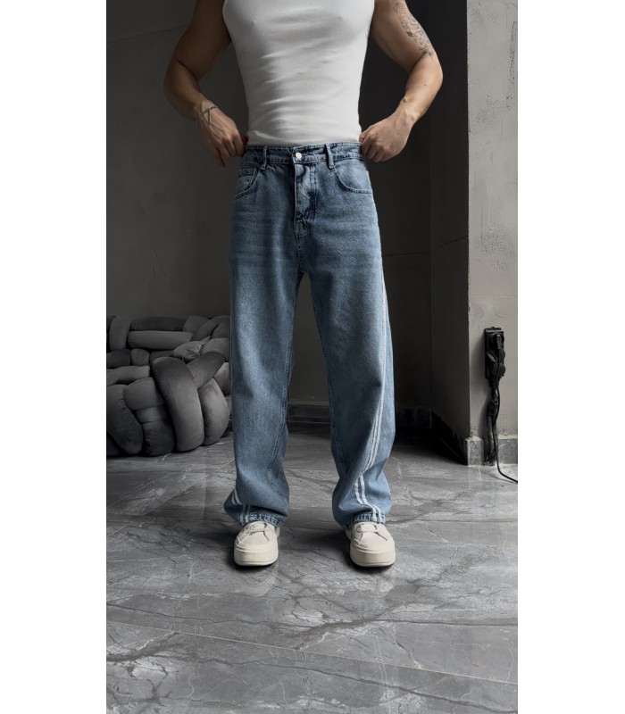 BAGGY YENİ SEZON YANDAN ÇİFT ŞERİT DETAYLI JEAN PANTALON