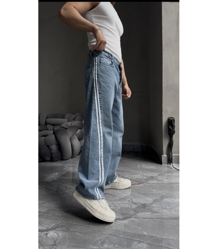 BAGGY YENİ SEZON YANDAN ÇİFT ŞERİT DETAYLI JEAN PANTALON
