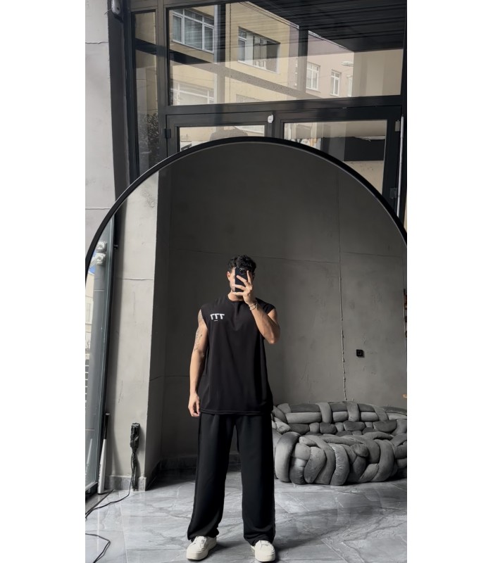 OVERSİZE İNCE KUMAŞ LİKRALI SIFIR KOL TSHIRT